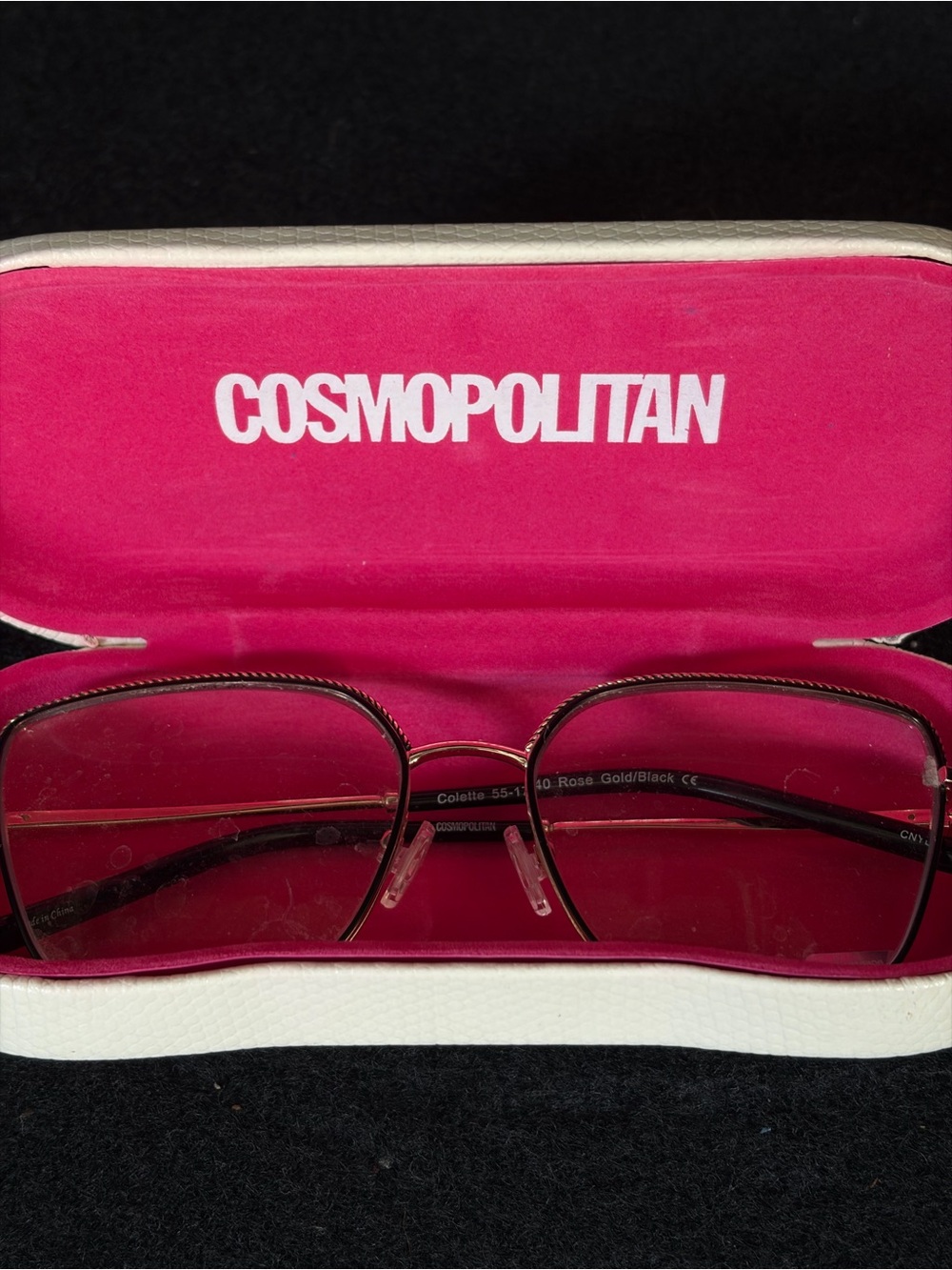 Cosmopolitan Gold Frame Glasses with Pink Case Interior